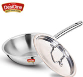 DesDine Triply Stainless Steel Wok with Steel Lid (24 cm)